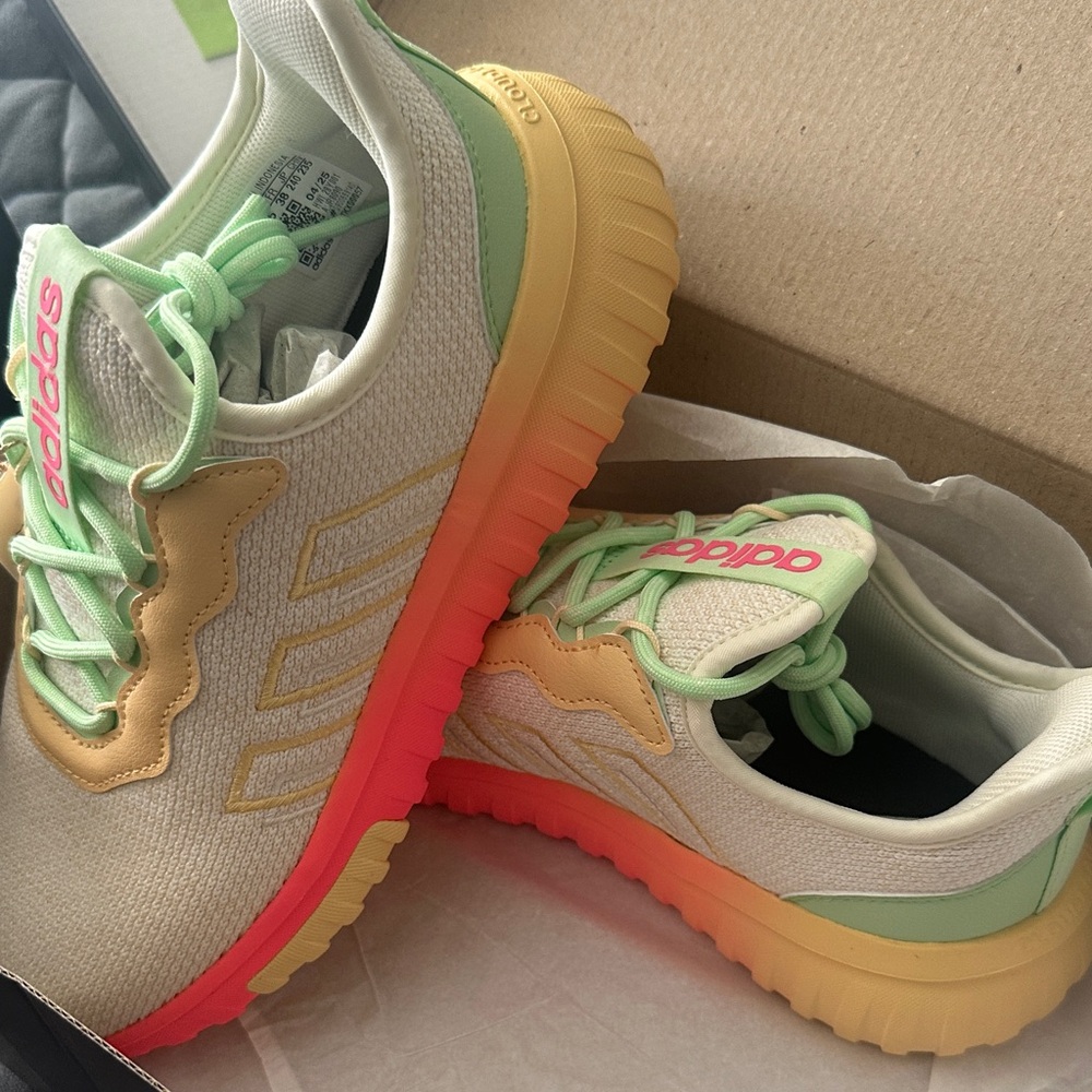 adidas Athletic Shoes in Cream, Green, and Pink